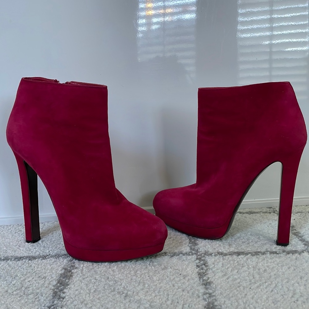 Alexander McQueen raspberry suede bottles